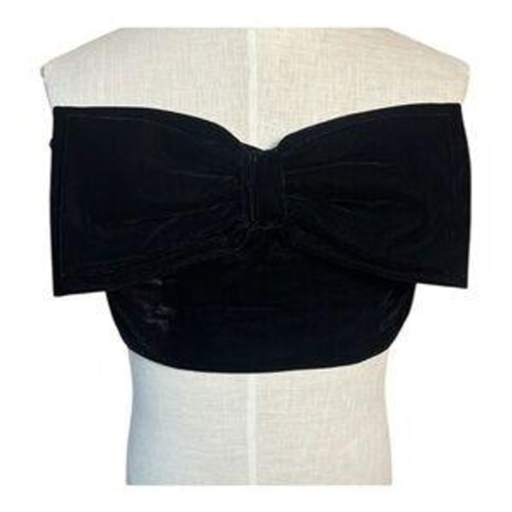 Forever 21 Womens Black Velvet Oversized Bow Strapless Tube Top Smocked Medium